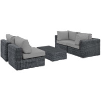 Modway EEI-1896-GRY-GRY-SET Summon 5 Piece Outdoor Patio Sunbrella Sectional Set