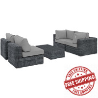 Modway EEI-1896-GRY-GRY-SET Summon 5 Piece Outdoor Patio Sunbrella Sectional Set