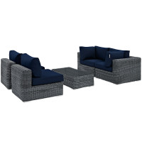 Modway EEI-1896-GRY-NAV-SET Summon 5 Piece Outdoor Patio Sunbrella Sectional Set in Canvas Navy