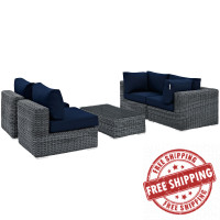 Modway EEI-1896-GRY-NAV-SET Summon 5 Piece Outdoor Patio Sunbrella Sectional Set in Canvas Navy