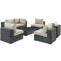 Modway EEI-1897-GRY-BEI-SET Summon 7 Piece Outdoor Patio Sunbrella Sectional Set in Canvas Antique Beige
