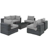 Modway EEI-1897-GRY-GRY-SET Summon 7 Piece Outdoor Patio Sunbrella Sectional Set