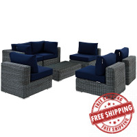 Modway EEI-1897-GRY-NAV-SET Summon 7 Piece Outdoor Patio Sunbrella Sectional Set in Canvas Navy