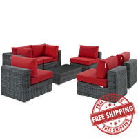 Modway EEI-1897-GRY-RED-SET Summon 7 Piece Outdoor Patio Sunbrella Sectional Set