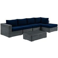 Modway EEI-1900-GRY-NAV-SET Summon 5 Piece Outdoor Patio Sunbrella Sectional Set in Canvas Navy