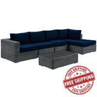 Modway EEI-1900-GRY-NAV-SET Summon 5 Piece Outdoor Patio Sunbrella Sectional Set in Canvas Navy