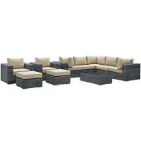 Modway EEI-1902-GRY-BEI-SET Summon 10 Piece Outdoor Patio Sunbrella Sectional Set in Canvas Antique Beige