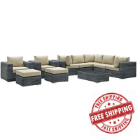 Modway EEI-1902-GRY-BEI-SET Summon 10 Piece Outdoor Patio Sunbrella Sectional Set in Canvas Antique Beige