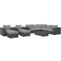 Modway EEI-1902-GRY-GRY-SET Summon 10 Piece Outdoor Patio Sunbrella Sectional Set