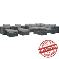 Modway EEI-1902-GRY-GRY-SET Summon 10 Piece Outdoor Patio Sunbrella Sectional Set