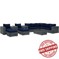 Modway EEI-1902-GRY-NAV-SET Summon 10 Piece Outdoor Patio Sunbrella Sectional Set in Canvas Navy