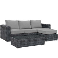 Modway EEI-1903-GRY-GRY-SET Summon 3 Piece Outdoor Patio Sunbrella Sectional Set