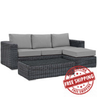 Modway EEI-1903-GRY-GRY-SET Summon 3 Piece Outdoor Patio Sunbrella Sectional Set