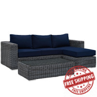 Modway EEI-1903-GRY-NAV-SET Summon 3 Piece Outdoor Patio Sunbrella Sectional Set in Canvas Navy