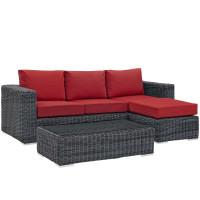 Modway EEI-1903-GRY-RED-SET Summon 3 Piece Outdoor Patio Sunbrella Sectional Set