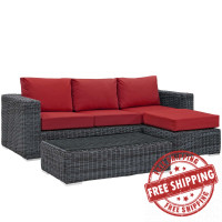 Modway EEI-1903-GRY-RED-SET Summon 3 Piece Outdoor Patio Sunbrella Sectional Set