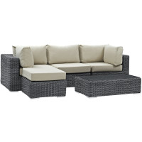 Modway EEI-1904-GRY-BEI-SET Summon 5 Piece Outdoor Patio Sunbrella Sectional Set in Canvas Antique Beige