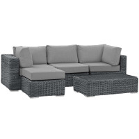 Modway EEI-1904-GRY-GRY-SET Summon 5 Piece Outdoor Patio Sunbrella Sectional Set