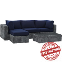 Modway EEI-1904-GRY-NAV-SET Summon 5 Piece Outdoor Patio Sunbrella Sectional Set in Canvas Navy