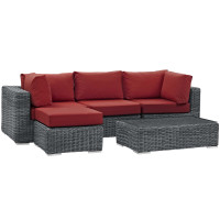 Modway EEI-1904-GRY-RED-SET Summon 5 Piece Outdoor Patio Sunbrella Sectional Set