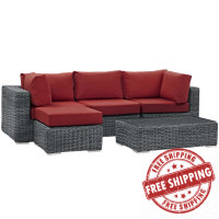 Modway EEI-1904-GRY-RED-SET Summon 5 Piece Outdoor Patio Sunbrella Sectional Set