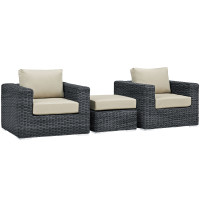 Modway EEI-1905-GRY-BEI-SET Summon 3 Piece Outdoor Patio Sunbrella Sectional Set in Canvas Antique Beige