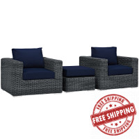 Modway EEI-1905-GRY-NAV-SET Summon 3 Piece Outdoor Patio Sunbrella Sectional Set in Canvas Navy