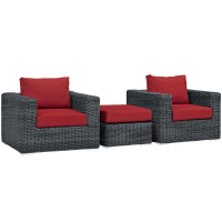 Modway EEI-1905-GRY-RED-SET Summon 3 Piece Outdoor Patio Sunbrella Sectional Set