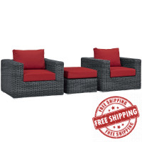 Modway EEI-1905-GRY-RED-SET Summon 3 Piece Outdoor Patio Sunbrella Sectional Set