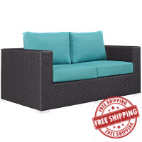 Modway EEI-1907-EXP-TRQ Convene Outdoor Patio Loveseat in Espresso Turquoise