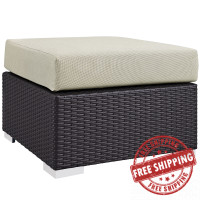 Modway EEI-1911-EXP-BEI Convene Outdoor Patio Fabric Square Ottoman in Espresso Beige