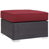 Modway EEI-1911-EXP-RED Convene Outdoor Patio Fabric Square Ottoman in Espresso Red