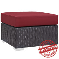 Modway EEI-1911-EXP-RED Convene Outdoor Patio Fabric Square Ottoman in Espresso Red