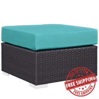 Modway EEI-1911-EXP-TRQ Convene Outdoor Patio Fabric Square Ottoman in Espresso Turquoise