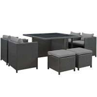 Modway EEI-1946-CHC-GRY-SET Sojourn 9 Piece Outdoor Patio Sunbrella Dining Set