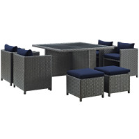 Modway EEI-1946-CHC-NAV-SET Sojourn 9 Piece Outdoor Patio Sunbrella Dining Set in Canvas Navy