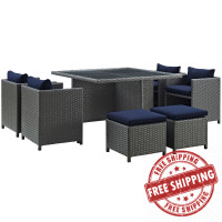 Modway EEI-1946-CHC-NAV-SET Sojourn 9 Piece Outdoor Patio Sunbrella Dining Set in Canvas Navy