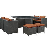 Modway EEI-1946-CHC-TUS-SET Sojourn 9 Piece Outdoor Patio Sunbrella Dining Set in Canvas Tuscan