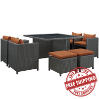 Modway EEI-1946-CHC-TUS-SET Sojourn 9 Piece Outdoor Patio Sunbrella Dining Set in Canvas Tuscan