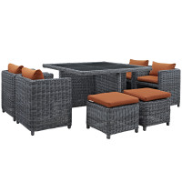Modway EEI-1947-GRY-TUS-SET Summon 9 Piece Outdoor Patio Sunbrella Dining Set in Canvas Tuscan