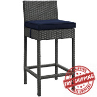 Modway EEI-1957-CHC-NAV Sojourn Outdoor Patio Sunbrella Bar Stool in Canvas Navy