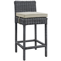 Modway EEI-1960-GRY-BEI Summon Outdoor Patio Sunbrella Bar Stool in Antique Canvas Beige