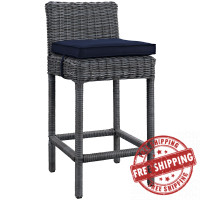 Modway EEI-1960-GRY-NAV Summon Outdoor Patio Sunbrella Bar Stool in Canvas Navy