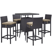 Modway EEI-1963-EXP-MOC-SET Convene 5 Piece Outdoor Patio Pub Set in Espresso Mocha