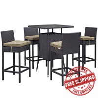 Modway EEI-1963-EXP-MOC-SET Convene 5 Piece Outdoor Patio Pub Set in Espresso Mocha