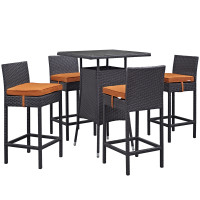 Modway EEI-1963-EXP-ORA-SET Convene 5 Piece Outdoor Patio Pub Set in Espresso Orange