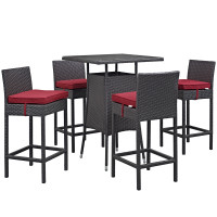 Modway EEI-1963-EXP-RED-SET Convene 5 Piece Outdoor Patio Pub Set in Espresso Red