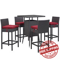 Modway EEI-1963-EXP-RED-SET Convene 5 Piece Outdoor Patio Pub Set in Espresso Red