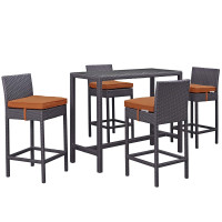 Modway EEI-1964-EXP-ORA-SET Convene 5 Piece Outdoor Patio Pub Set in Espresso Orange