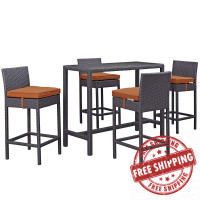 Modway EEI-1964-EXP-ORA-SET Convene 5 Piece Outdoor Patio Pub Set in Espresso Orange